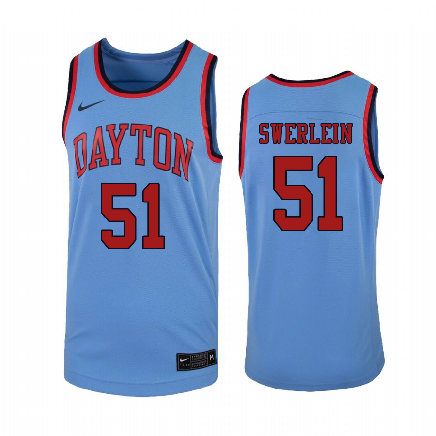 Men #51 Drew Swerlein Dayton Flyers College Basketball Jerseys Sale-Light Blue